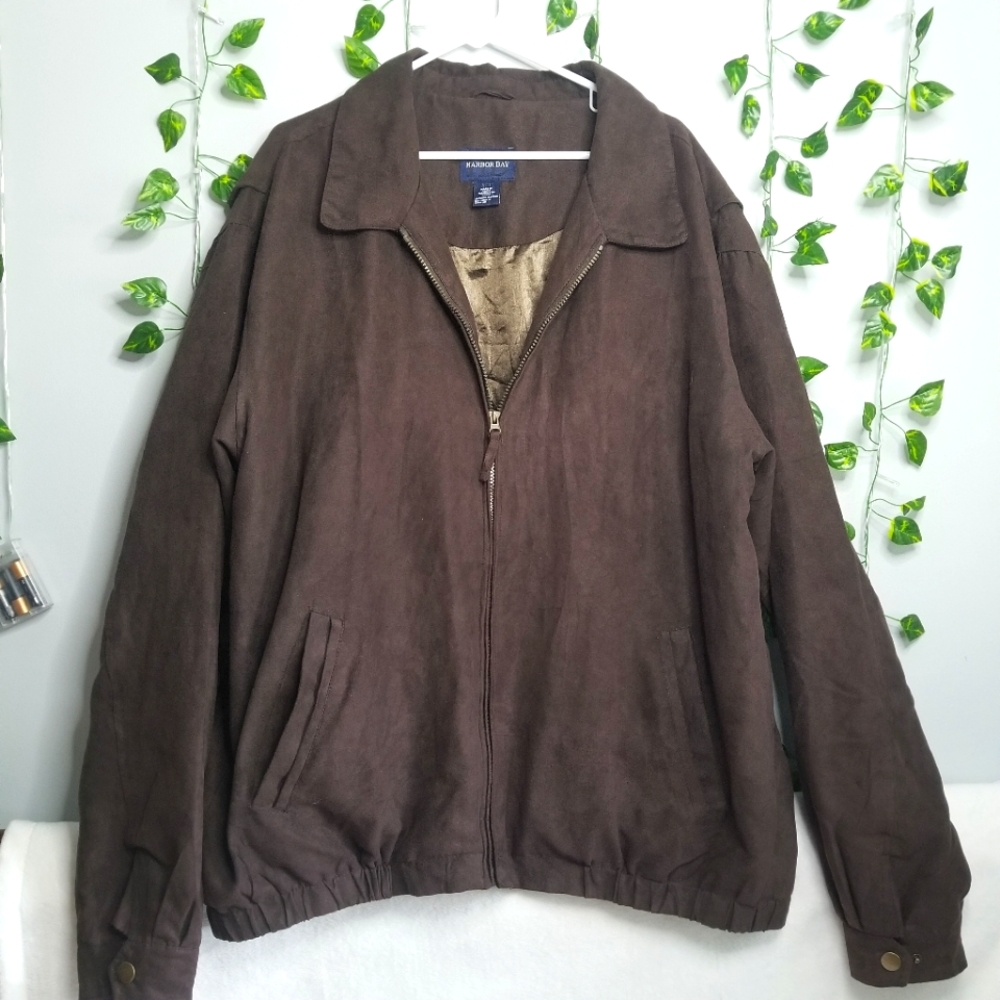Harbor Bay Brown Lightweight Faux  Suede Classic Full Zip Jacket XL Tall